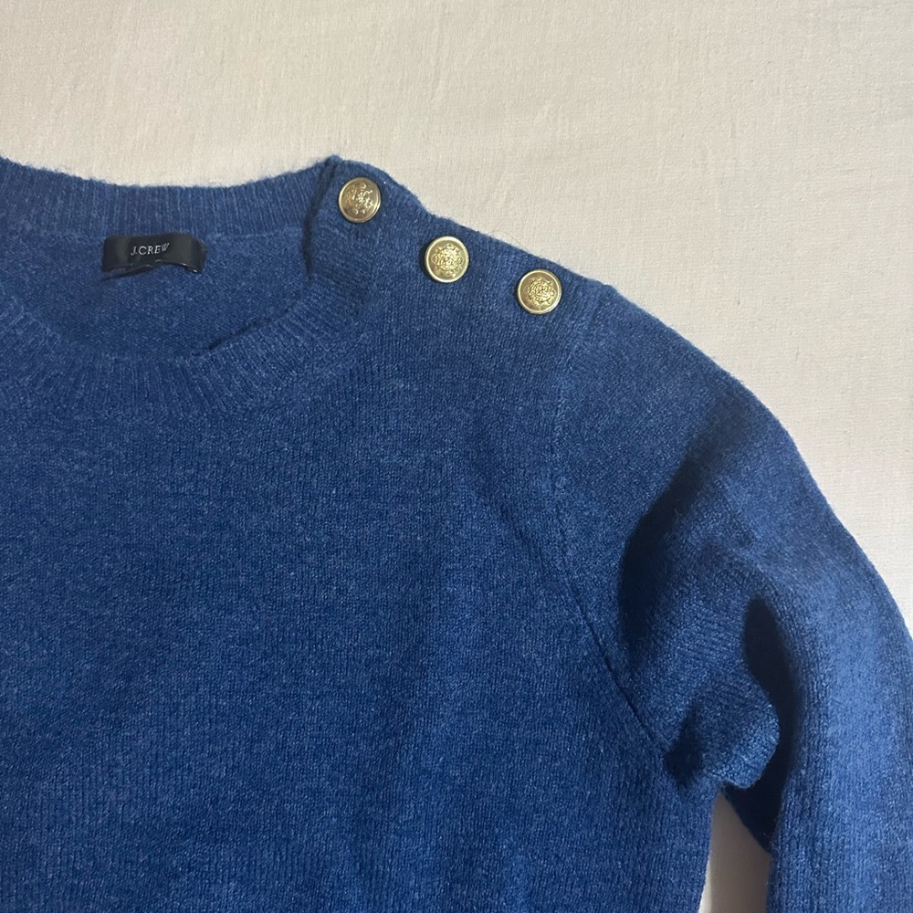 J. Crew Royal Blue Sweater with Gold Button Accents - Picture 4 of 10